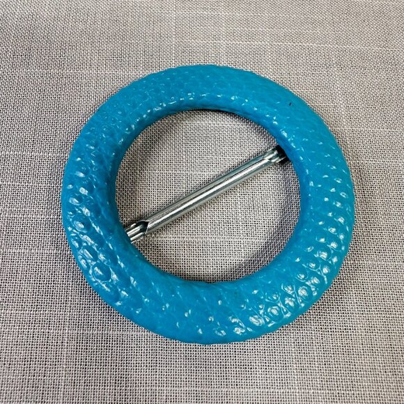 Vintage 80s Astor West Germany Teal Blue Round Belt/ Scarf Buckle - Picture 1 of 9